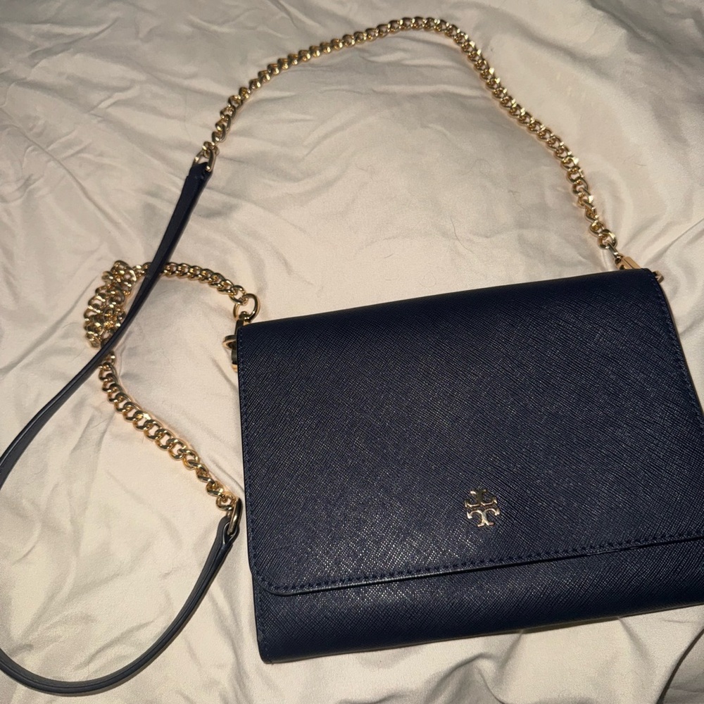 Tory Burch Navy Crossbody Bag with Gold Chain